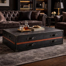 Lancaster Vintage Black Leather Coffee Table-Dovetailed &amp; Doublestitched