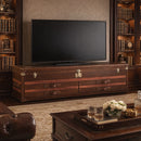 Lancaster Vintage Leather Trunk Entertainment Unit-Dovetailed &amp; Doublestitched