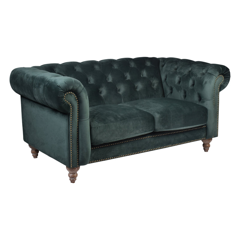 Libera 2 Seater Green Velvet Chesterfield Sofa-Dovetailed &amp; Doublestitched