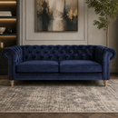 Libera 3 Seater Navy Blue Velvet Chesterfield Sofa-Dovetailed &amp; Doublestitched