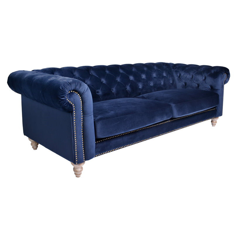 Libera 3 Seater Navy Blue Velvet Chesterfield Sofa-Dovetailed &amp; Doublestitched