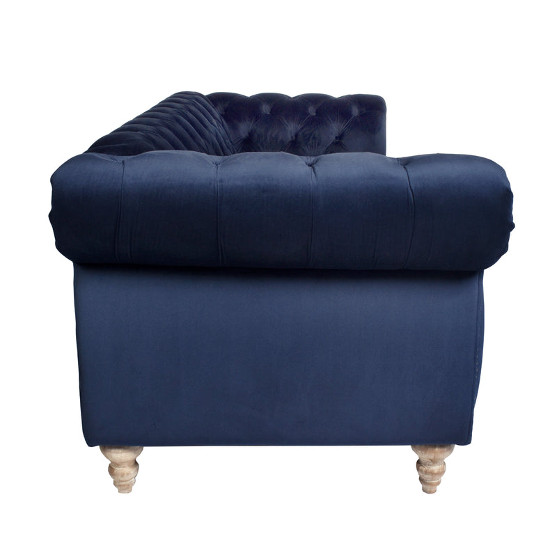 Libera 3 Seater Navy Blue Velvet Chesterfield Sofa-Dovetailed &amp; Doublestitched