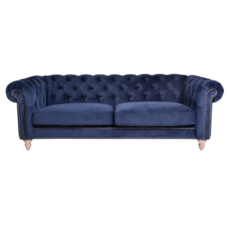 Libera 3 Seater Navy Blue Velvet Chesterfield Sofa-Dovetailed &amp; Doublestitched