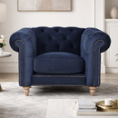 Libera Blue Velvet Chesterfield Armchair-Dovetailed &amp; Doublestitched
