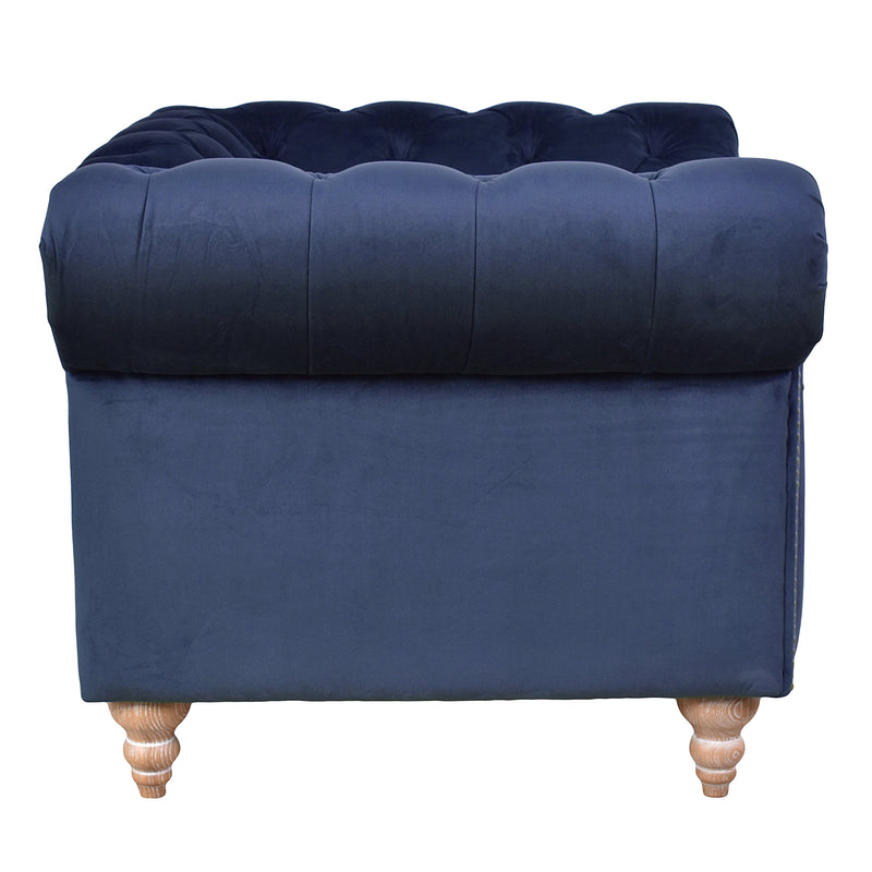 Libera Blue Velvet Chesterfield Armchair-Dovetailed &amp; Doublestitched