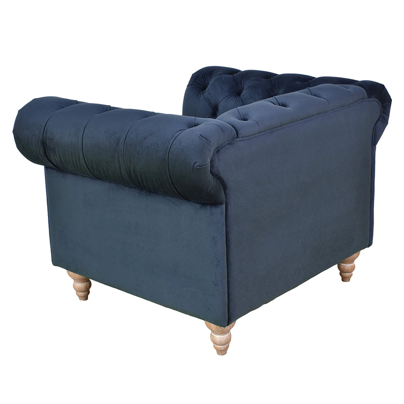 Libera Blue Velvet Chesterfield Armchair-Dovetailed &amp; Doublestitched