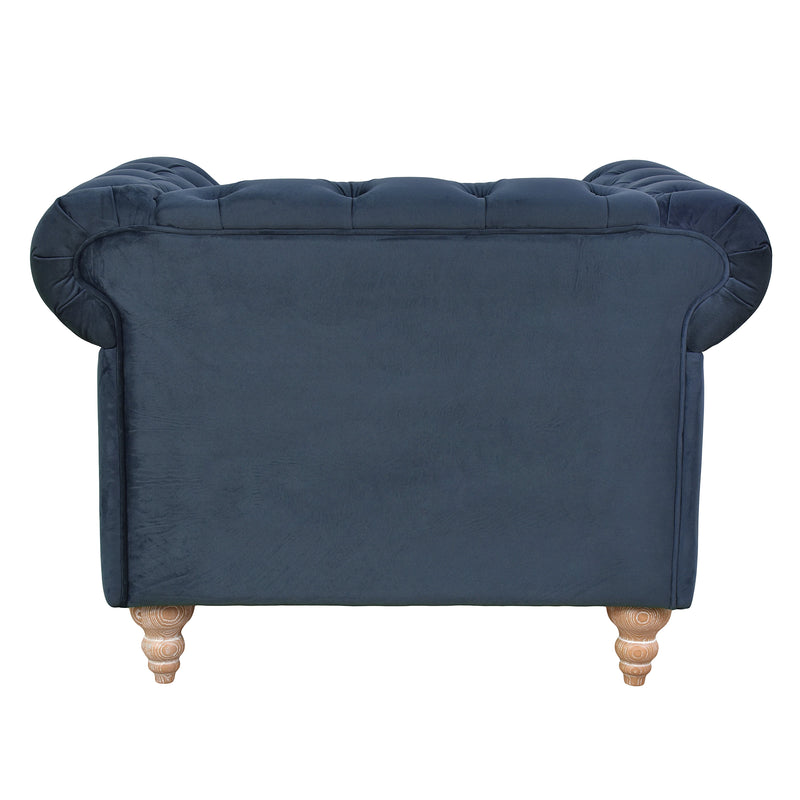 Libera Blue Velvet Chesterfield Armchair-Dovetailed &amp; Doublestitched