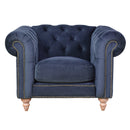 Libera Blue Velvet Chesterfield Armchair-Dovetailed &amp; Doublestitched