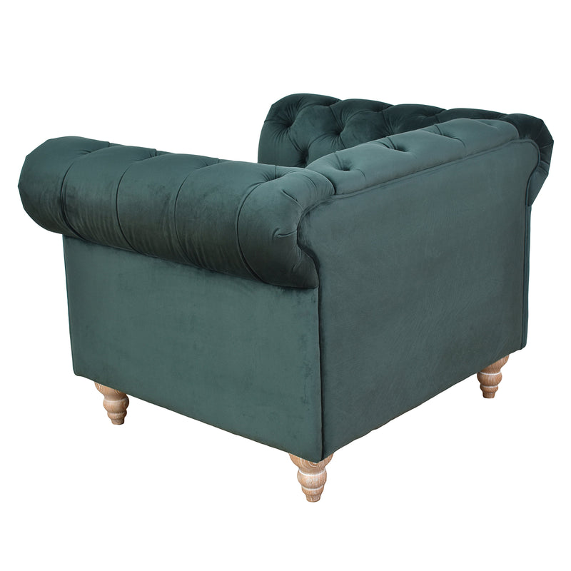 Libera Green Velvet Chesterfield Armchair-Dovetailed &amp; Doublestitched