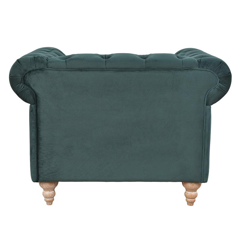 Libera Green Velvet Chesterfield Armchair-Dovetailed &amp; Doublestitched