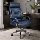 Lincoln Blue Leather Desk Chair-Dovetailed &amp; Doublestitched