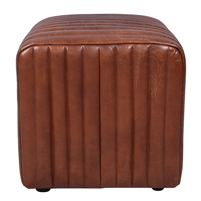 London Vintage Leather Ottoman-Dovetailed &amp; Doublestitched