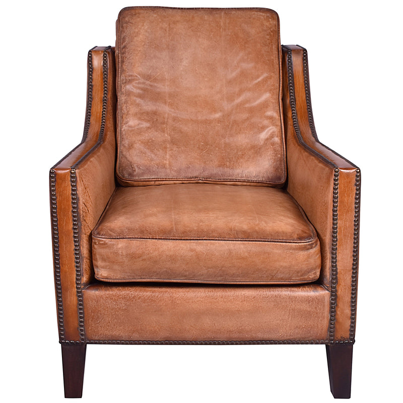 Marshall Antique Leather Armchair-Dovetailed &amp; Doublestitched