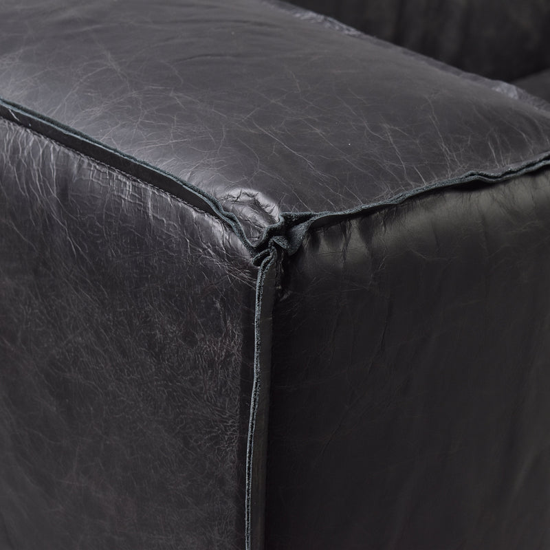 Mateo Black Leather 4 Seater Sofa-Dovetailed &amp; Doublestitched
