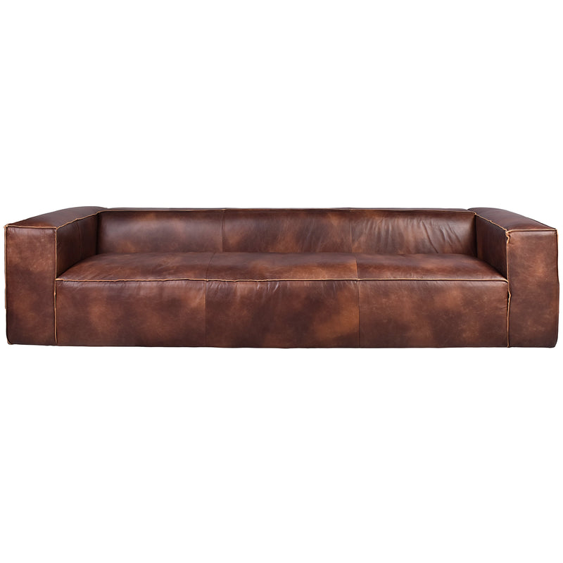 Mateo Brown Leather 4 Seater Sofa-Dovetailed &amp; Doublestitched