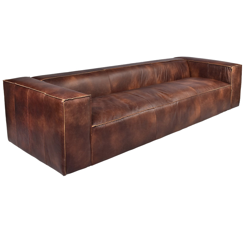 Mateo Brown Leather 4 Seater Sofa-Dovetailed &amp; Doublestitched