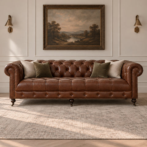 Monarch 3 Seater Vintage Leather Chesterfield Sofa