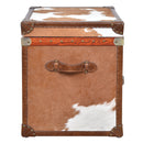 Nomad Light Brown Cowhide Trunk Side Table-Dovetailed &amp; Doublestitched