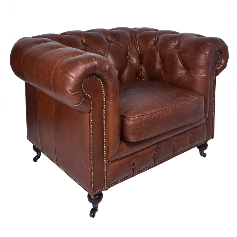 Old Bailey Vintage Leather Chesterfield Armchair-Dovetailed &amp; Doublestitched