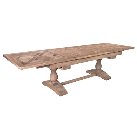 Old Elm Double Extension Dining Table - Parquetry Top