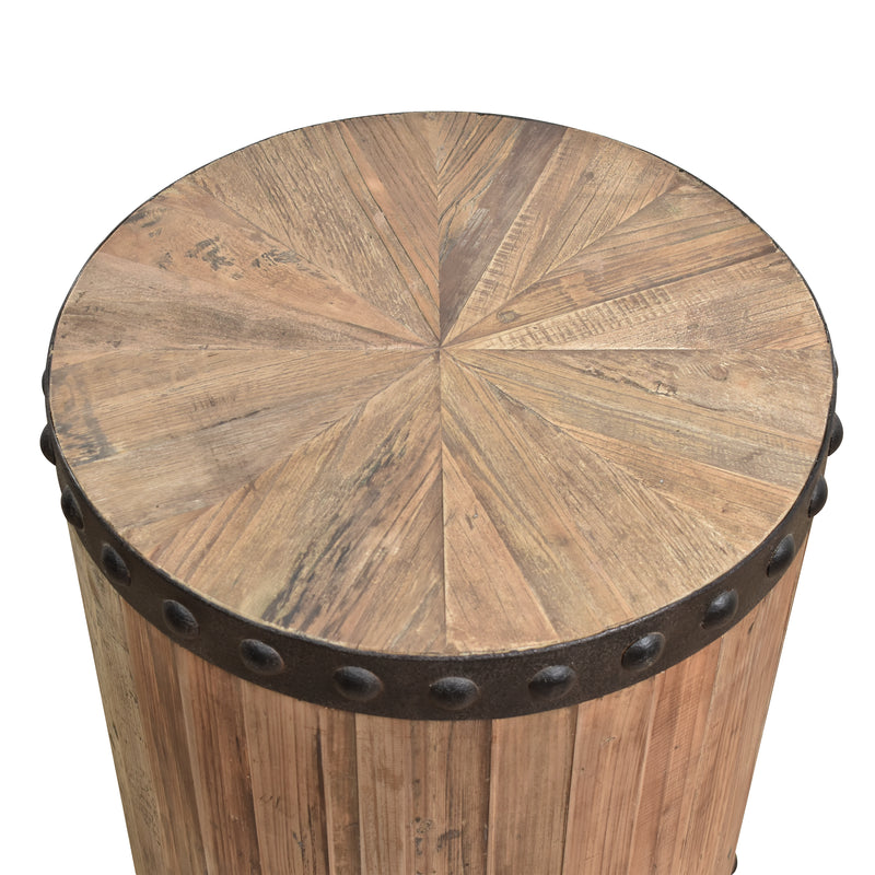 Old Elm Drum Side Table-Dovetailed &amp; Doublestitched