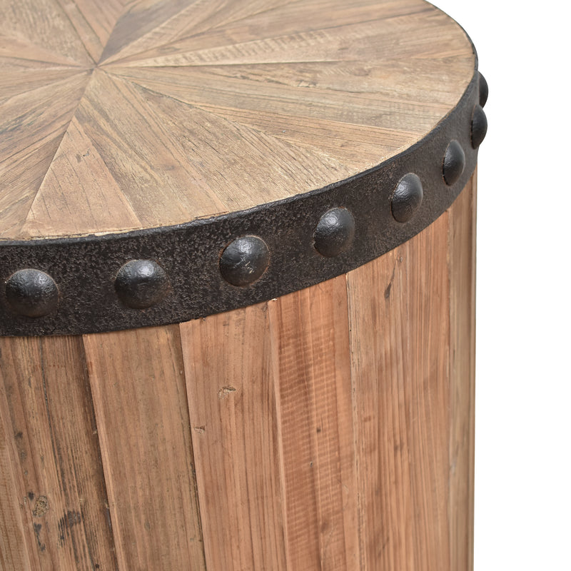 Old Elm Drum Side Table-Dovetailed &amp; Doublestitched