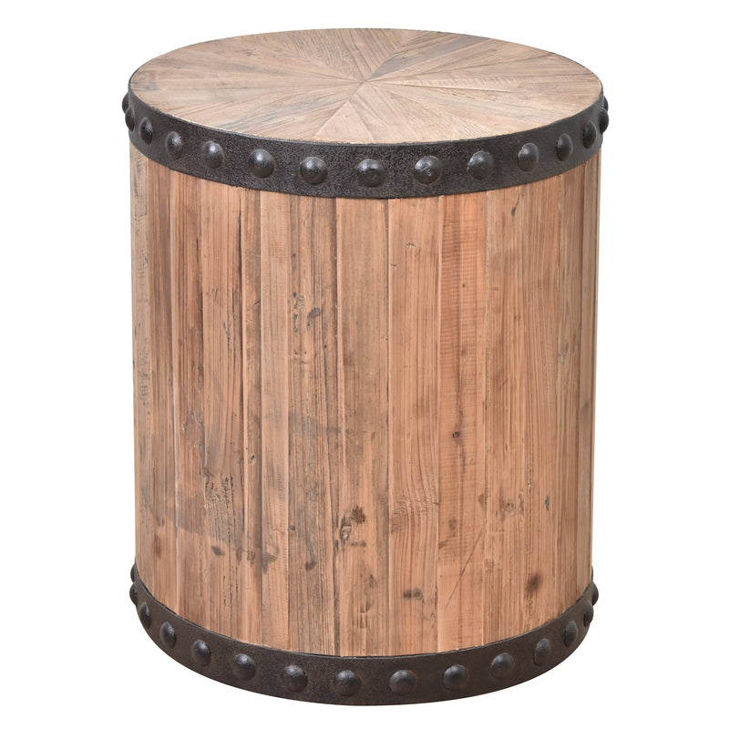 Old Elm Drum Side Table-Dovetailed &amp; Doublestitched