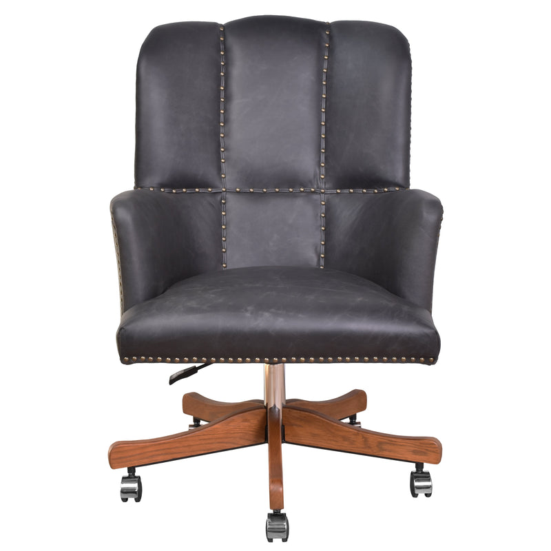 Old Saddle Black Leather Desk Chair-Dovetailed &amp; Doublestitched