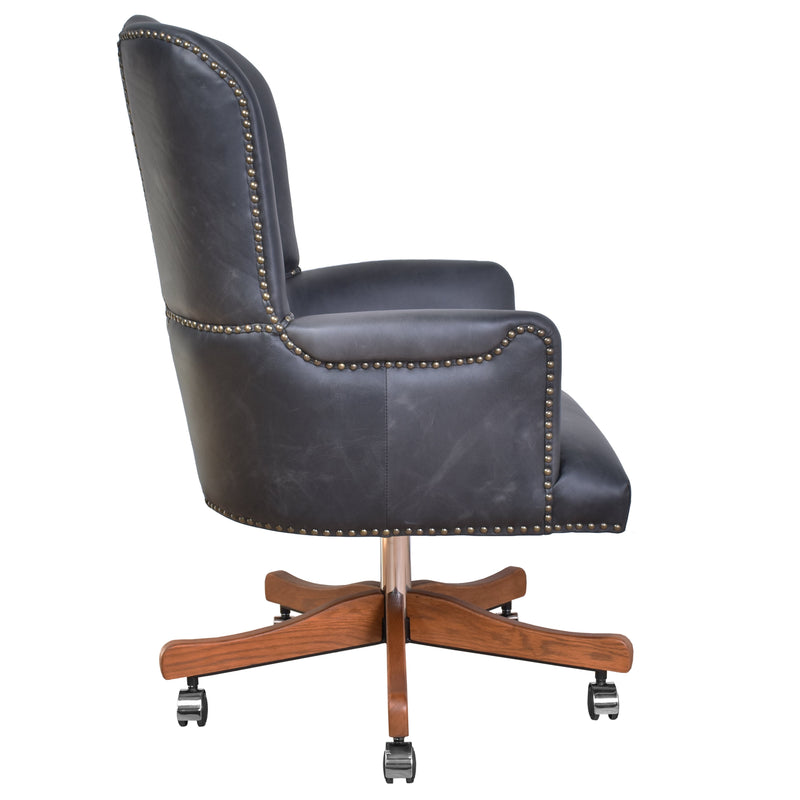 Old Saddle Black Leather Desk Chair-Dovetailed &amp; Doublestitched