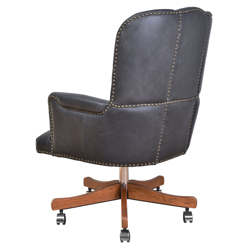 Old Saddle Black Leather Desk Chair-Dovetailed &amp; Doublestitched