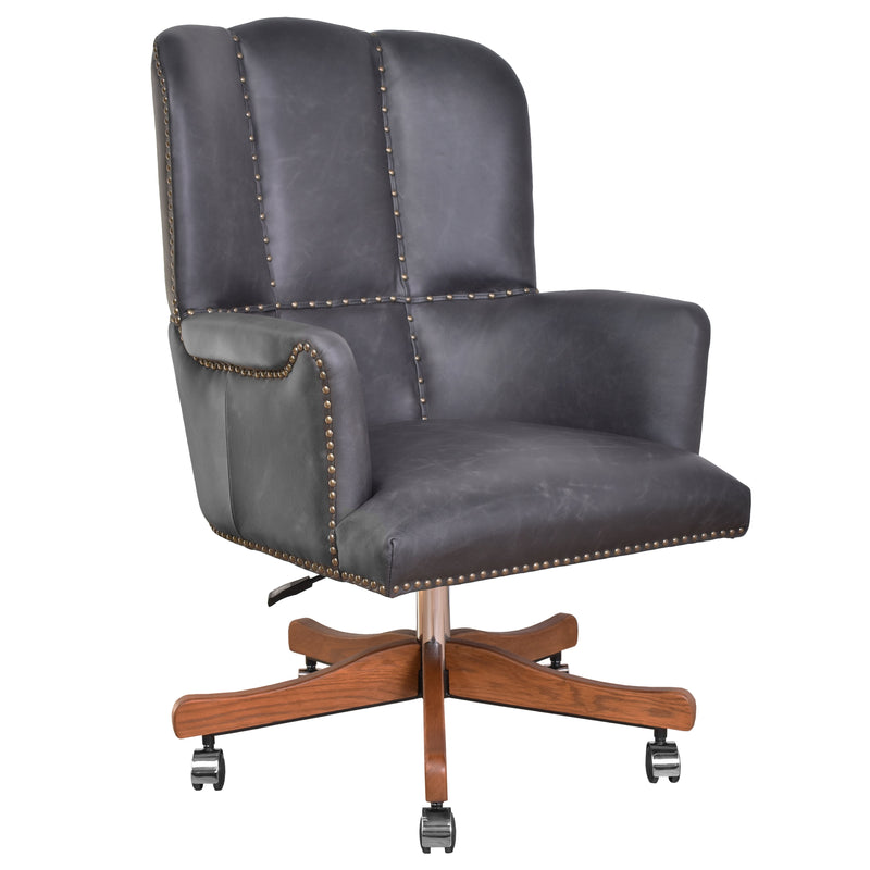 Old Saddle Black Leather Desk Chair-Dovetailed &amp; Doublestitched