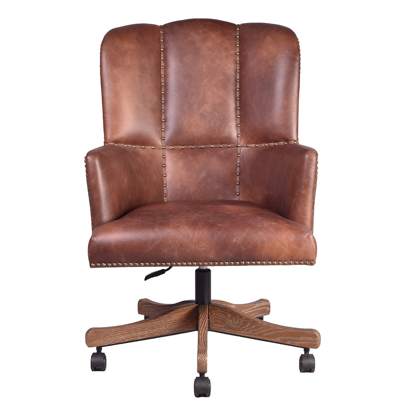Old Saddle Brown Leather Desk Chair-Dovetailed &amp; Doublestitched