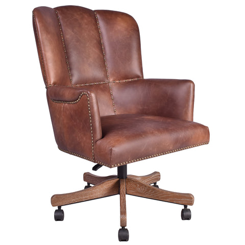 Old Saddle Brown Leather Desk Chair