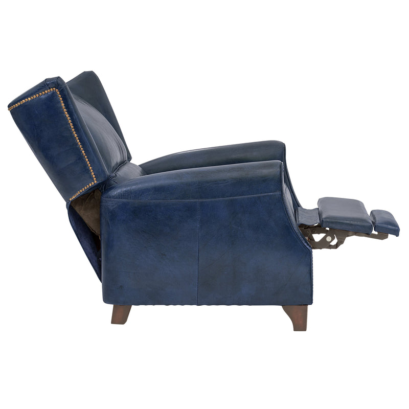 Opa Blue Leather Recliner Chair-Dovetailed &amp; Doublestitched