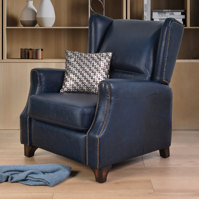 Opa Blue Leather Recliner Chair-Dovetailed &amp; Doublestitched