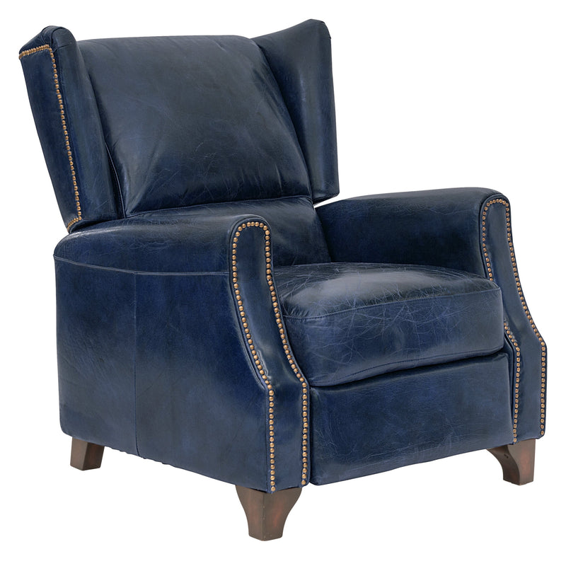 Opa Blue Leather Recliner Chair-Dovetailed &amp; Doublestitched
