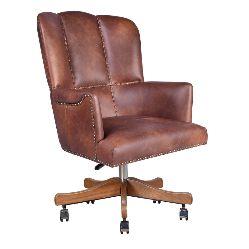 Old Saddle Brown Leather Desk Chair - Walnut Legs
