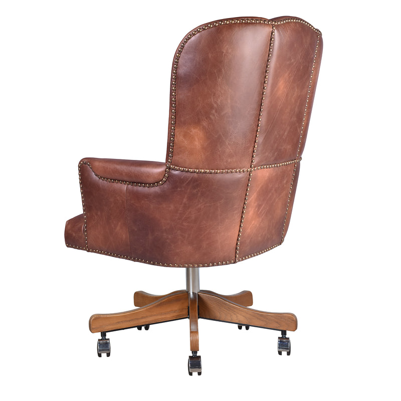 Old Saddle Brown Leather Desk Chair - Walnut Legs