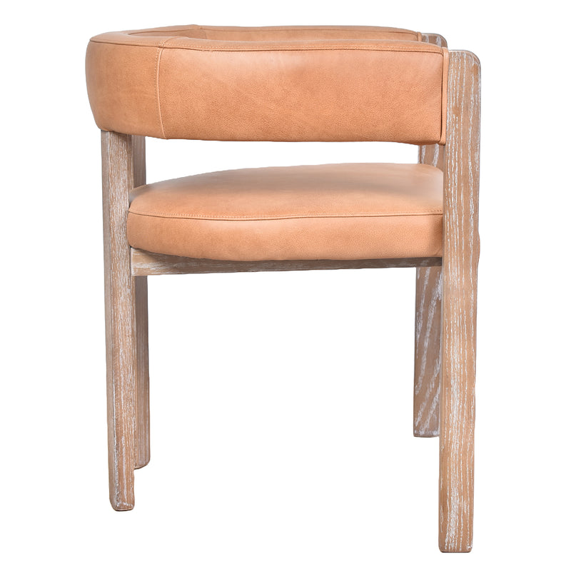 Aria Caramel Leather Dining Chair White Wash