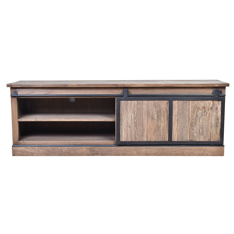 Railway Farmhouse Entertainment Unit with Sliding Door-Dovetailed &amp; Doublestitched