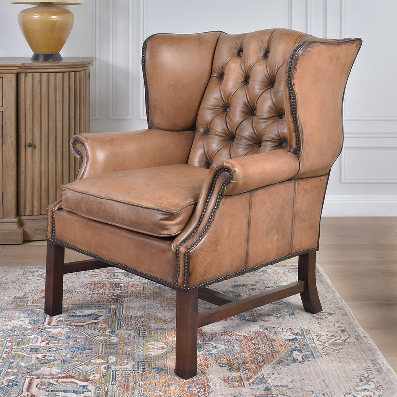 Richmond Antique Leather Wing-back Armchair-Dovetailed &amp; Doublestitched