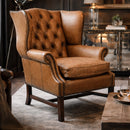 Richmond Antique Leather Wing-back Armchair-Dovetailed &amp; Doublestitched