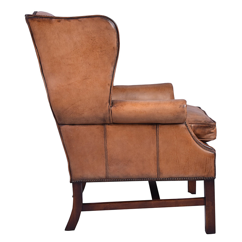 Richmond Antique Leather Wing-back Armchair-Dovetailed &amp; Doublestitched