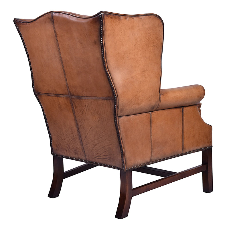 Richmond Antique Leather Wing-back Armchair-Dovetailed &amp; Doublestitched