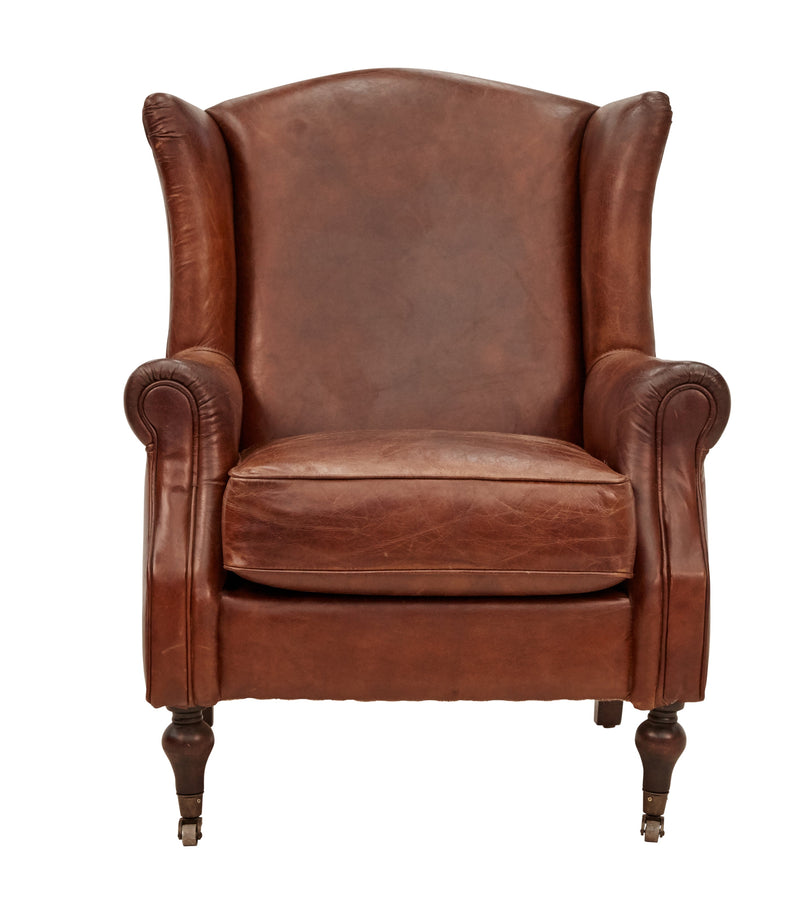 Rochester Brown Leather Wingback Armchair-Dovetailed &amp; Doublestitched
