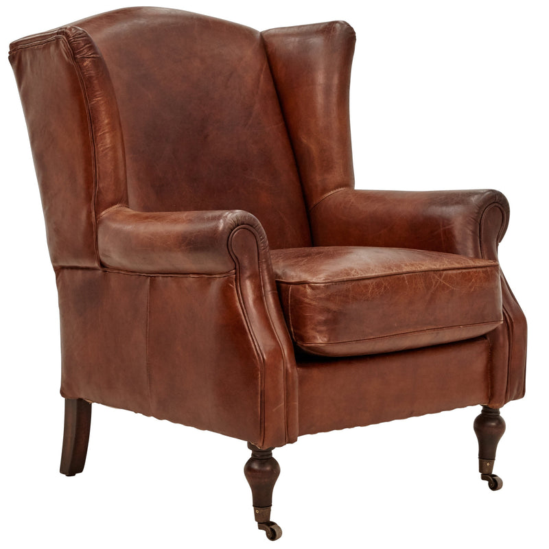 Rochester Vintage Leather Wingback Armchair-Dovetailed &amp; Doublestitched