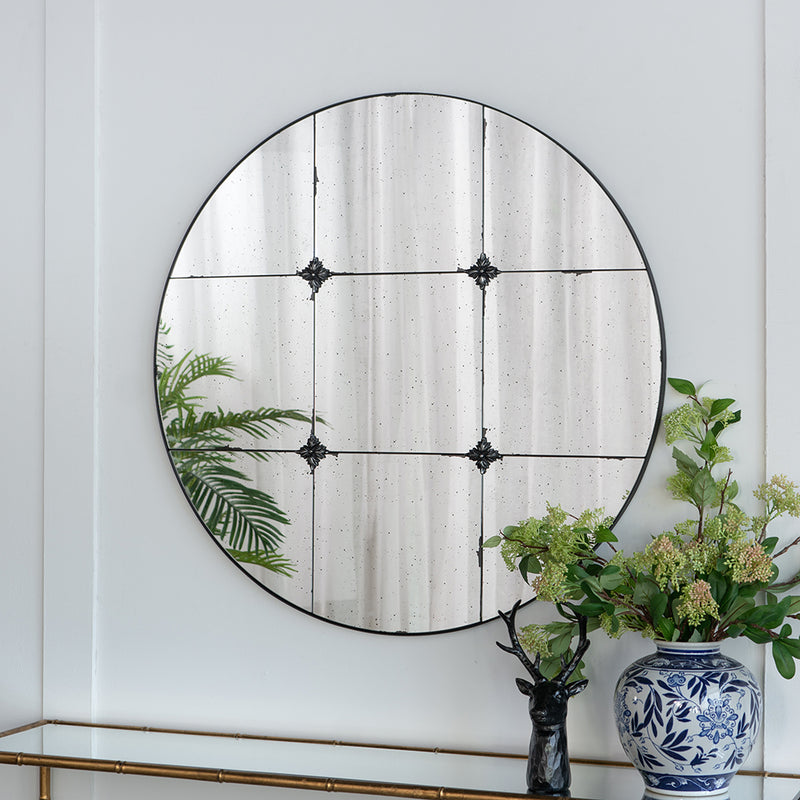 Round Antique Glass Mirror-Dovetailed &amp; Doublestitched