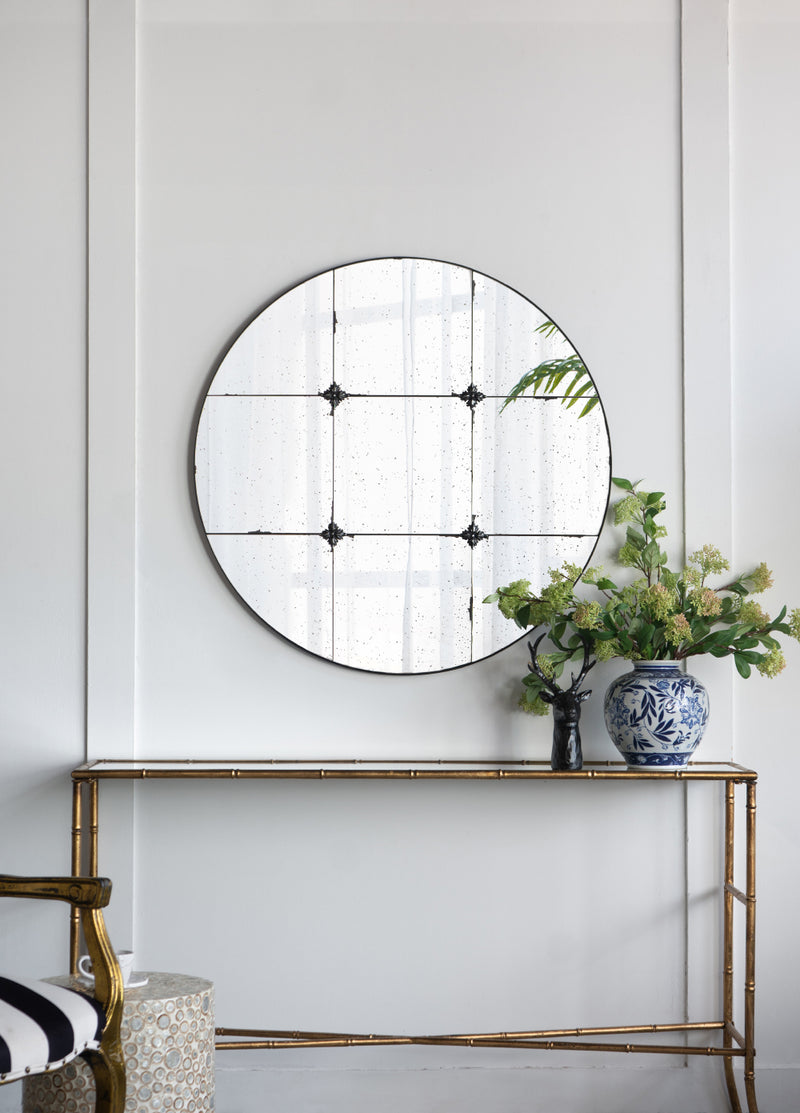 Round Antique Glass Mirror-Dovetailed &amp; Doublestitched