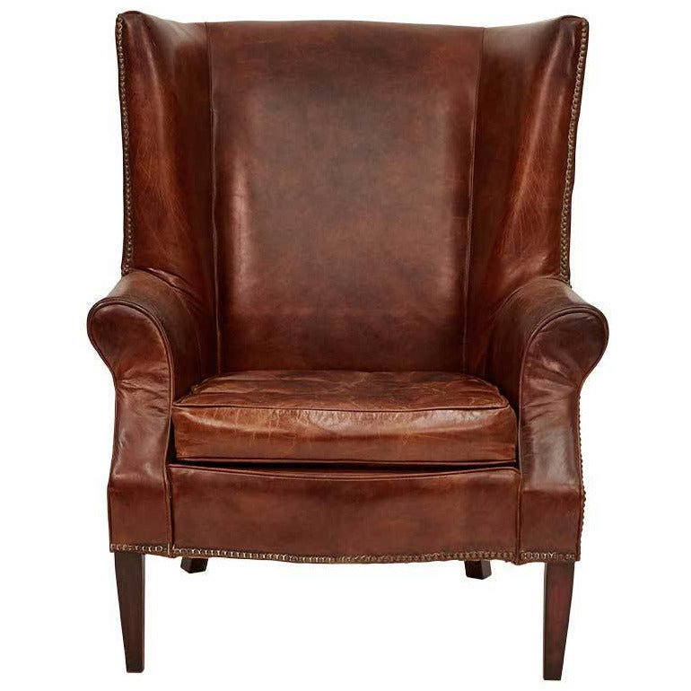 Sancroft Vintage Leather Wingback Armchair-Dovetailed &amp; Doublestitched