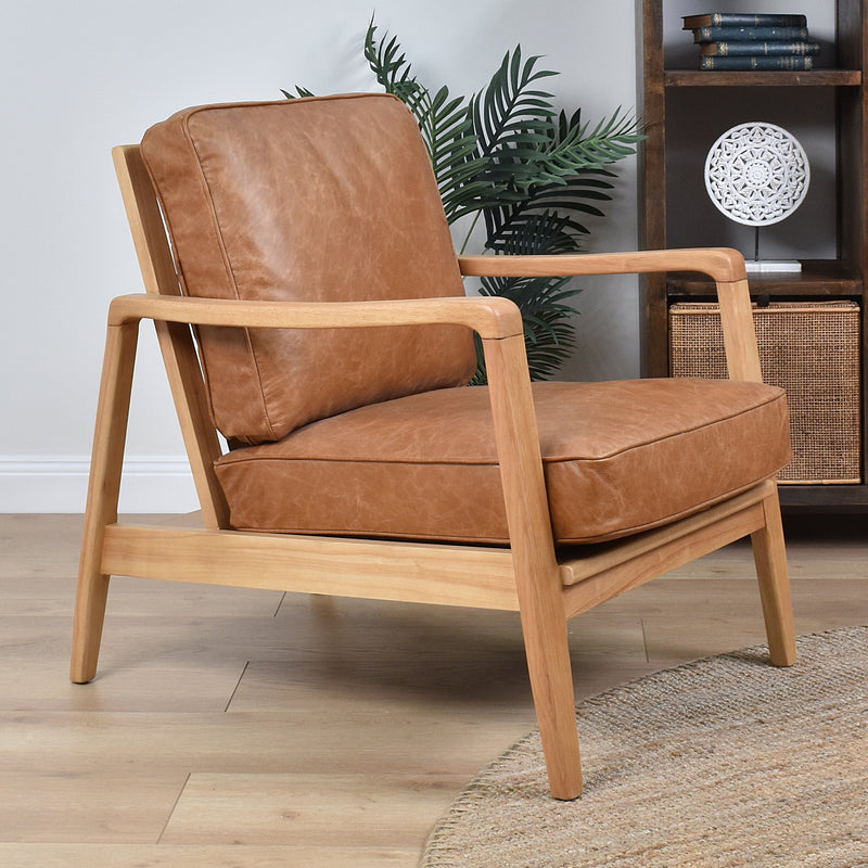Spanne Brown Leather Accent Chair-Dovetailed &amp; Doublestitched